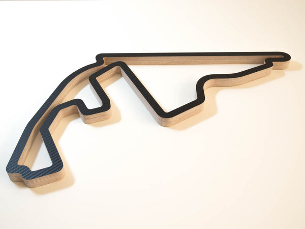 Yas Marina Abu Dhabi Wooden Formula One GP Race Track Wall Art Sculpture Low Aerial View in a Carbon Finish