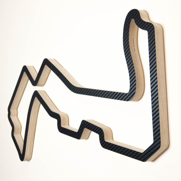 Marina Bay Street Circuit Formula One GP Wood Race Track Wall Art Sculpture Low Angle in a Carbon Finish