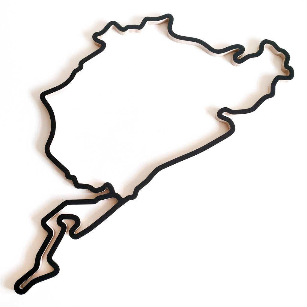Nurburgring Circuit Complete with Grand Prix Strecke and Nordschleife Wooden Racing Course Wall Art Replica Aerial View in a Black Finish