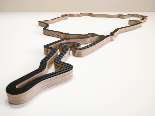 Nurburgring Wooden Motorsport Racing Track Wall Art Sculpture with Detail of Grand Prix Circuit in the Foreground in a Carbon Finish