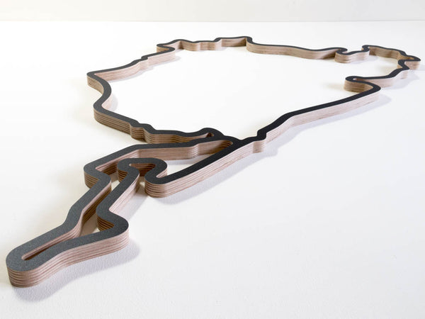 Nurburgring Circuit Complete with GP and Nordschleife Wooden Racing Course Wall Art Model Lowest Aerial View in a Black Finish