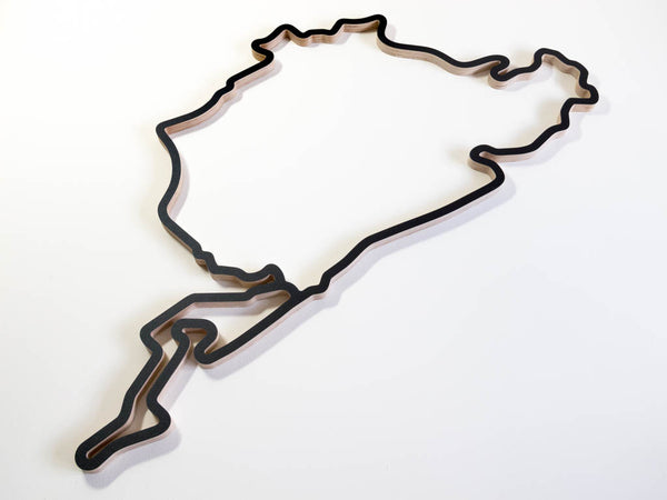 Nurburgring Complete Circuit with Grand Prix Track and Nordschleife Wooden Racing Course Sculpture Aerial View in a Black Finish