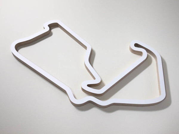 Silverstone GP Circuit UK F1 WEC MotoGP Wood Wall Art Race Sculpture on a Cream Background in a White Finish