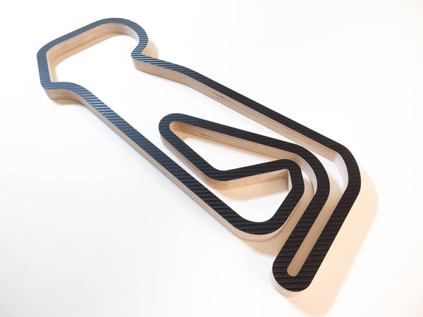 Snetterton 300 Circuit BTCC Wood Race Track Art Replica Viewed from Montreal Corner in a Carbon Finish
