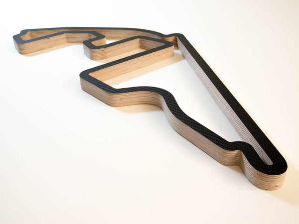 Yas Marina Abu Dhabi Wood F1 GP Racing Circuit Wall Art Replica Viewed from Turn 7 in a Carbon Finish